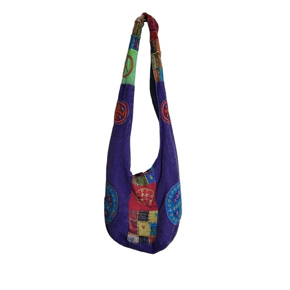 Rising International Handbags - Rising International Peace Sign Crossbody Hobo Nepal Purse Bag